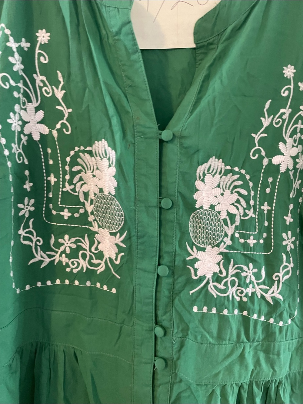 ModCloth Green Embroidered Button-Front Dress - Picture 3 of 4